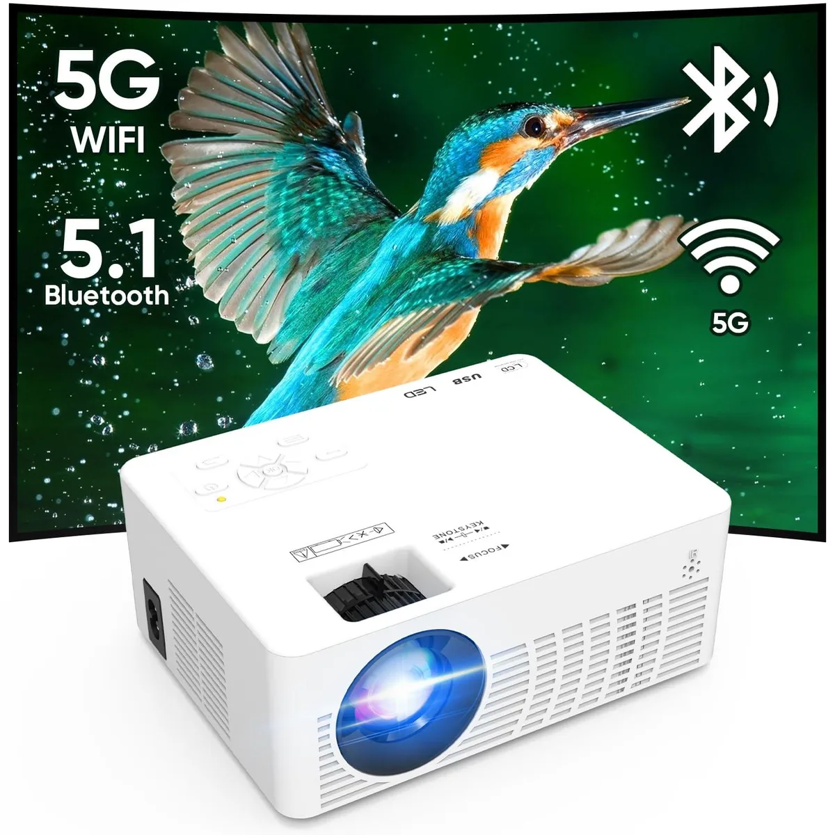 Compact rectangular LED projector in matte black finish