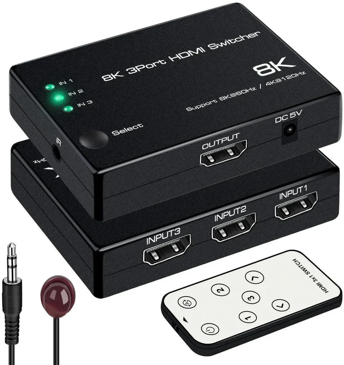 SMUGDESK SMUGDESK 3×1 HDMI 2.1 Switch 8K@60Hz 4K@120Hz 1080P@240Hz 48Gbps HDR10+ HDCP2.3 IR Remote Auto-Switch — product photo