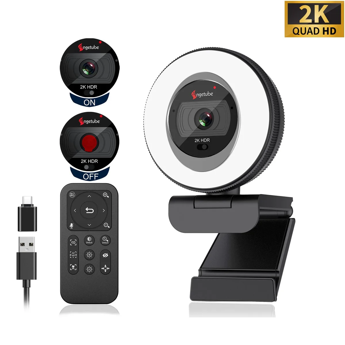Angetube Angetube 863Plus 2K Webcam with Ring Light and Remote — product photo