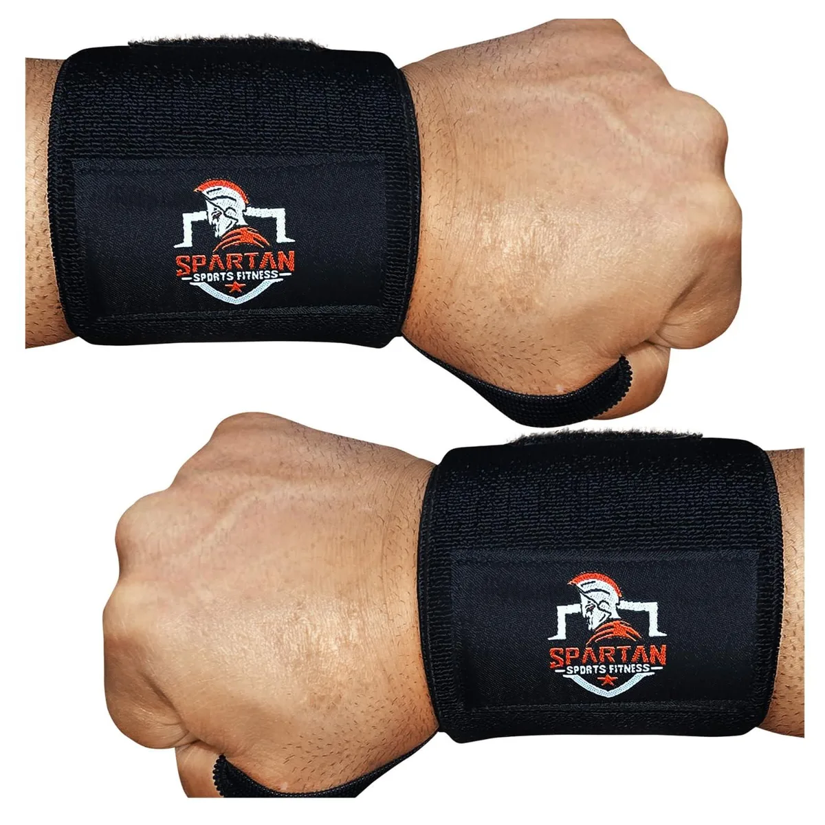 Pair of black 18-inch wrist wraps with thumb loop and hook-and-loop closure