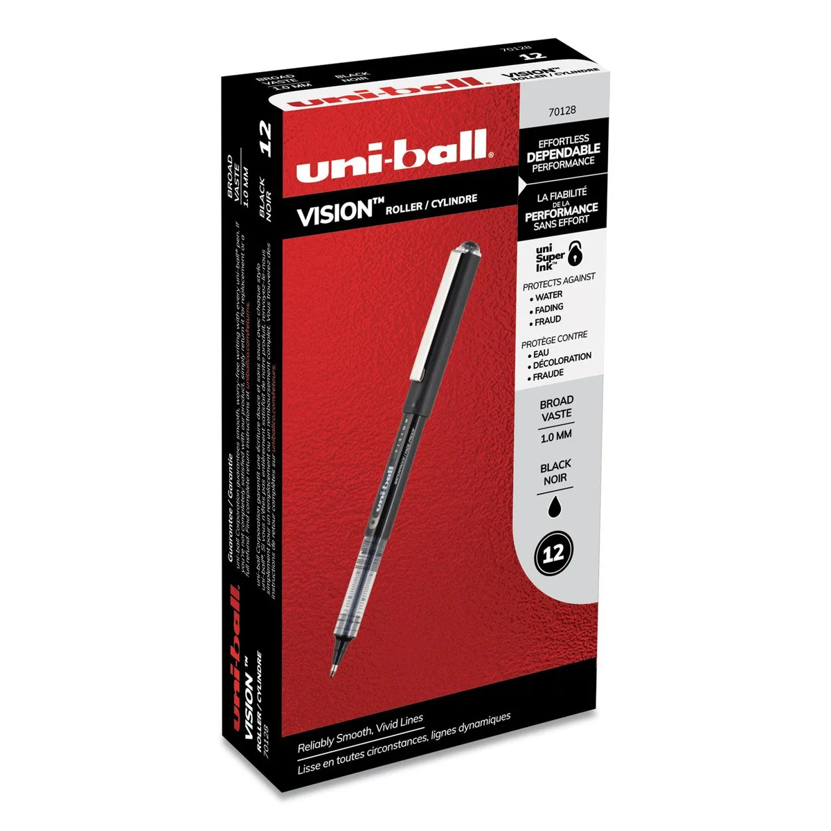 uni-ball uni-ball 70128 rollerball pen bold 1 mm black ink dozen — product photo