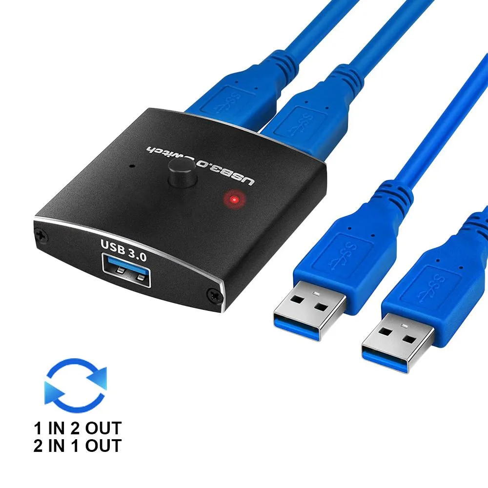 ESTONE ESTONE OZU3 Bi-Directional USB 3.0 Switch 2 Ports 5 Gbps Black with 2 Cables — product photo