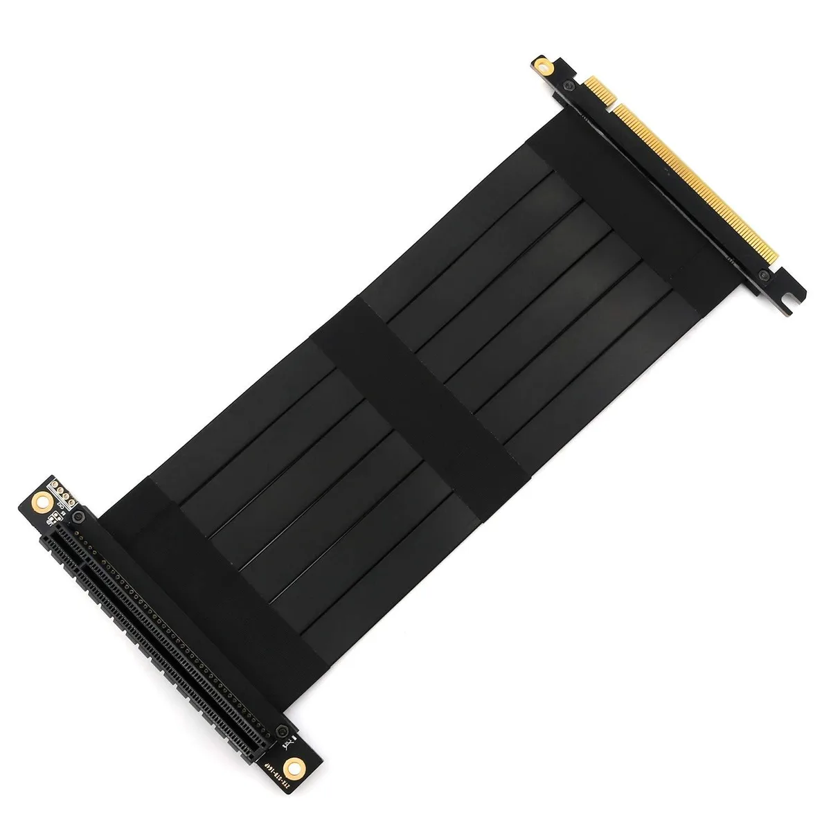 Flat black PCIe riser cable with 90-degree connector, 20cm length