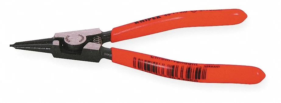 Knipex external circlip pliers, brown phosphate finish, black cushioned grips, straight .035 in tips