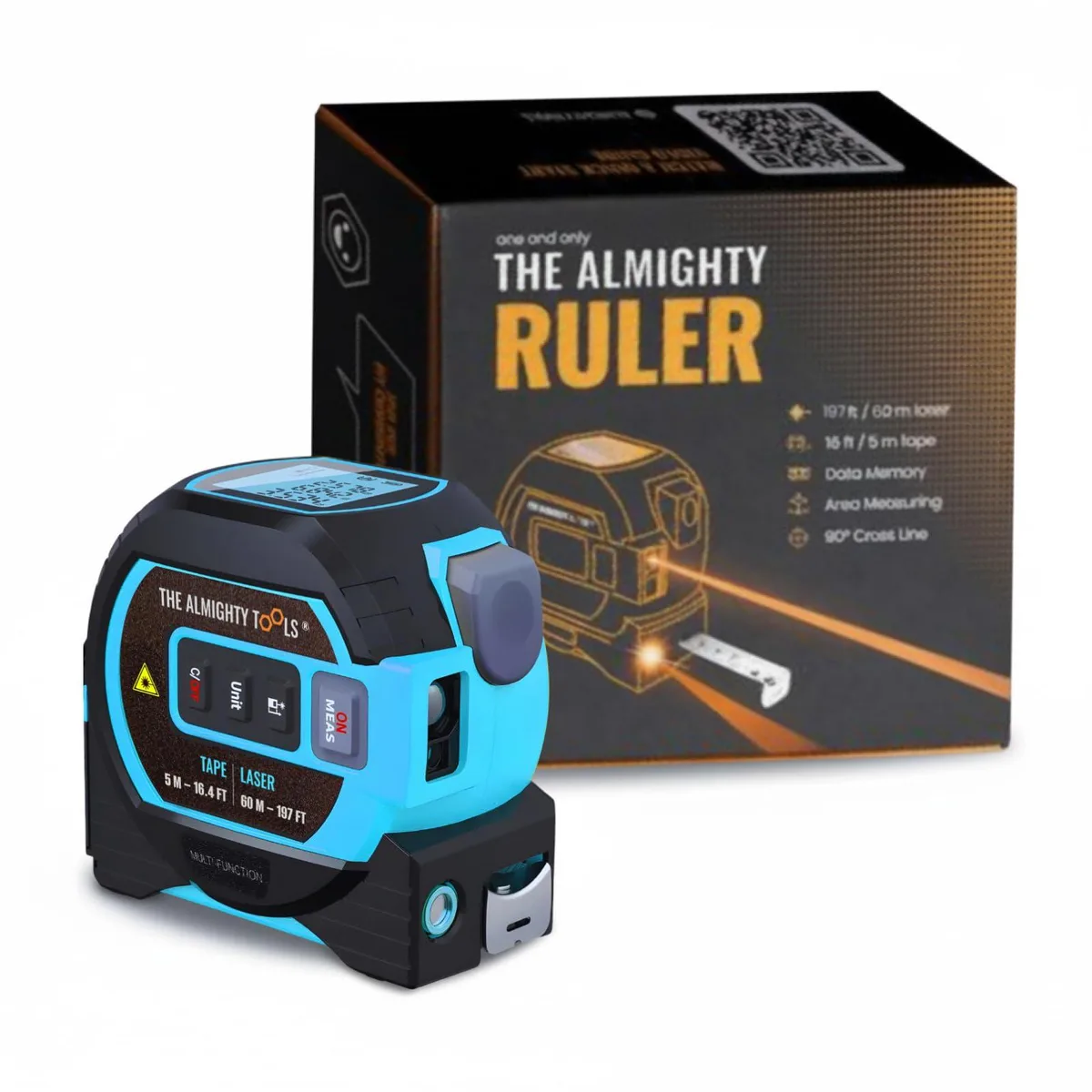 The Almighty Ruler Laser Tape Measure 60 m 196 ft — product photo