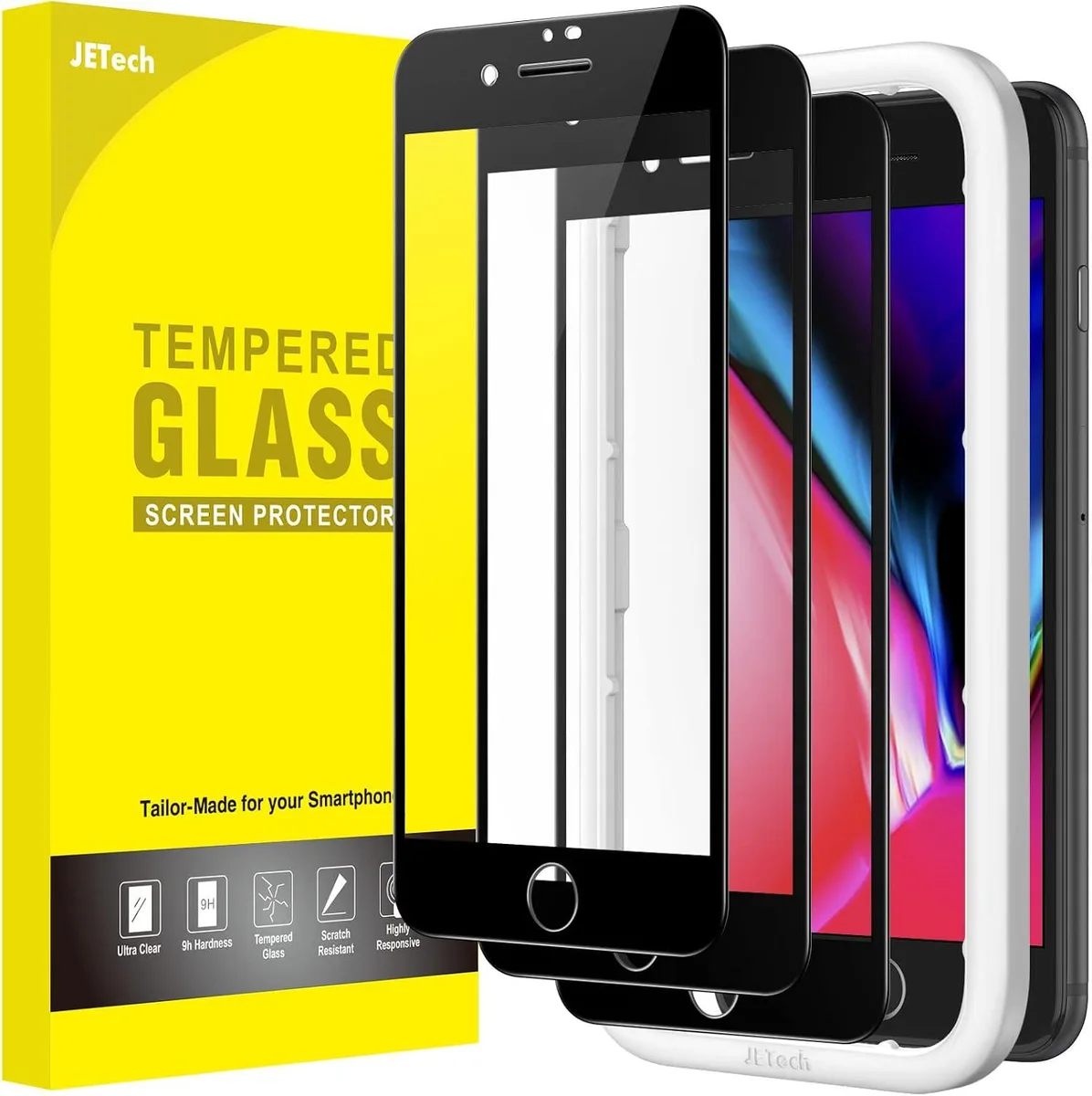 NuoTo NuoTo Full Coverage Screen Protector iPhone SE 3 2022 SE 2 2020 8 7 4.7-Inch Black Edge Tempered Glass 3-Pack — product photo