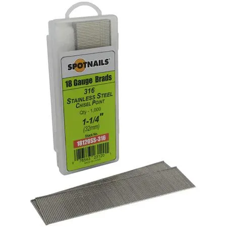 Spotnails Spotnails 18120SS-316 Collated Brad Nail 18 ga 316 Stainless Steel Hardware — product photo