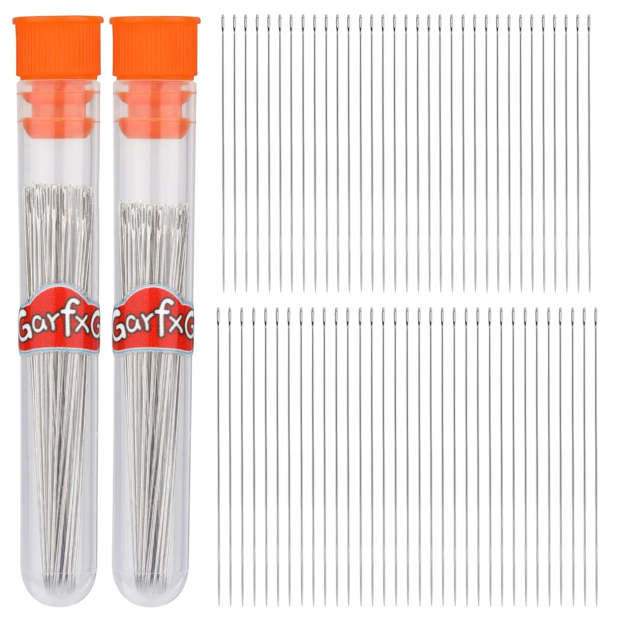 120 silver beading needles in two clear tubes, sizes 10 and 11