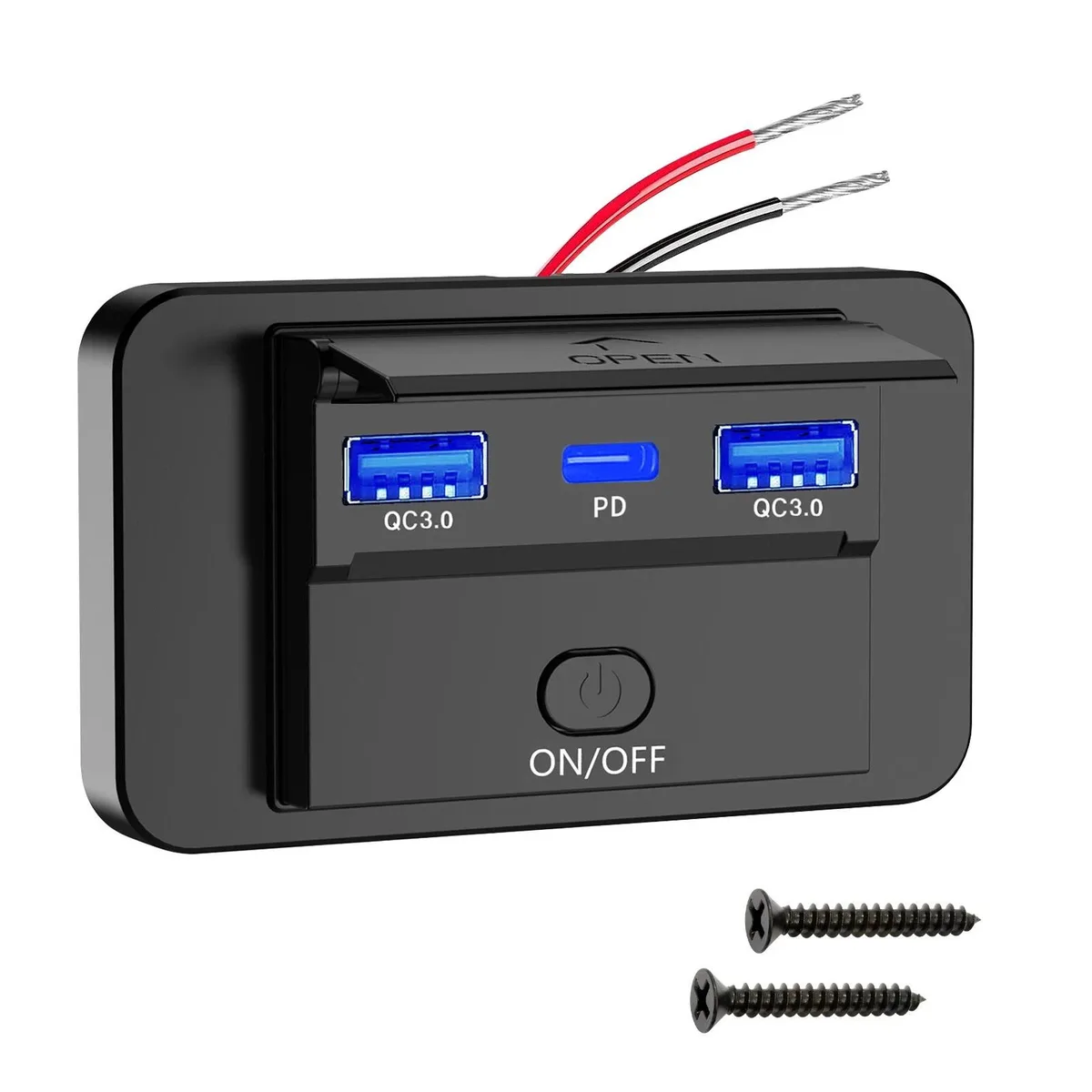 RAYBESTOS UNBRANDED RAYBESTOS UNBRANDED 12V 3-Port USB QC3.0 PD Car Charger On-Off Switch — product photo