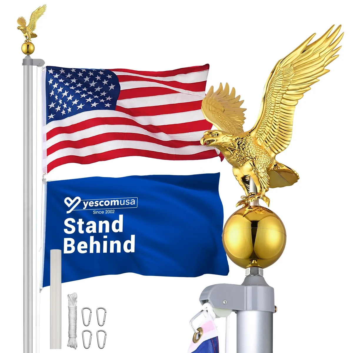 Yescom USA, Inc. Yescom 22FLP004-20S-PT-11 20 ft Sectional Flag Pole Kit with Eagle Topper Silver — product photo