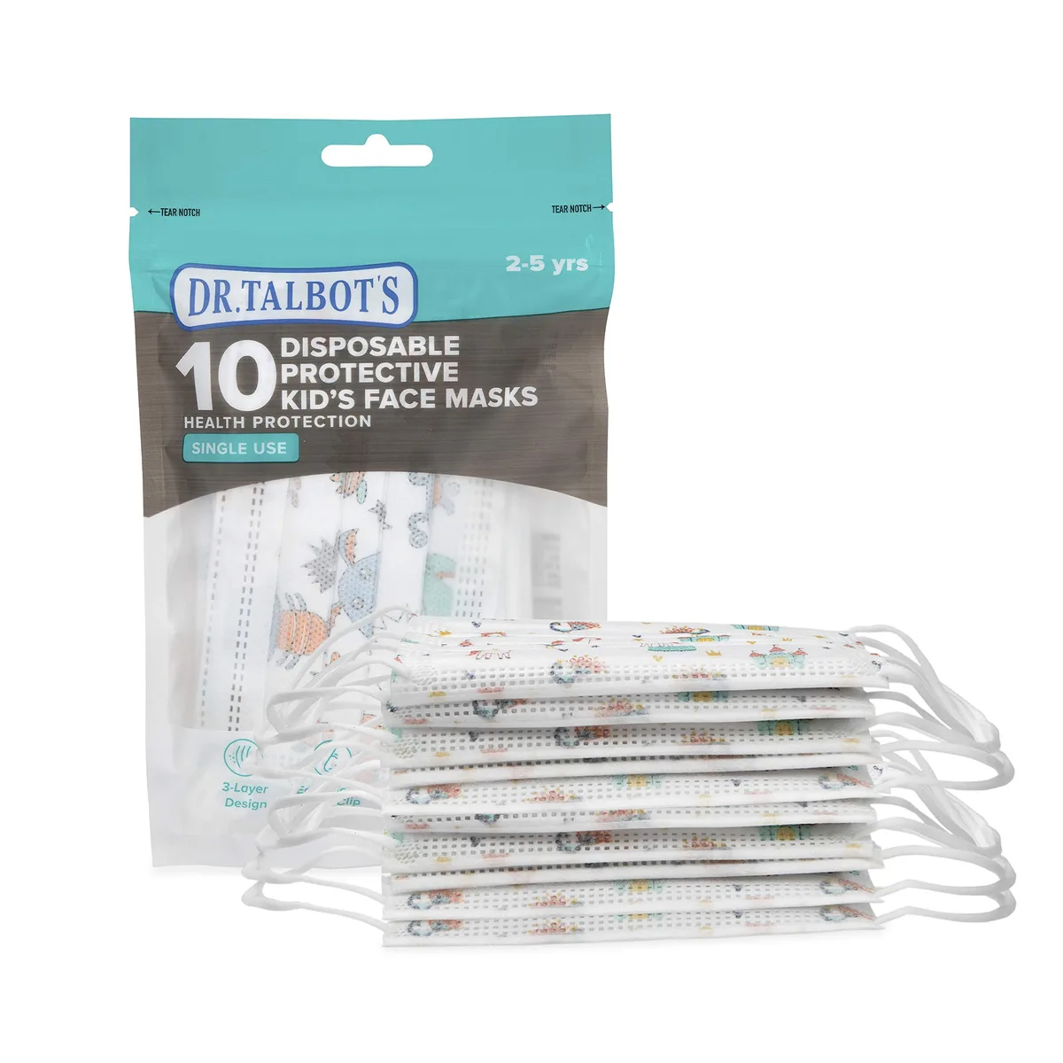 Dr. Talbot's Disposable Kids Face Mask 10-Pack Boys 2-5 Years 3-Layer — product photo