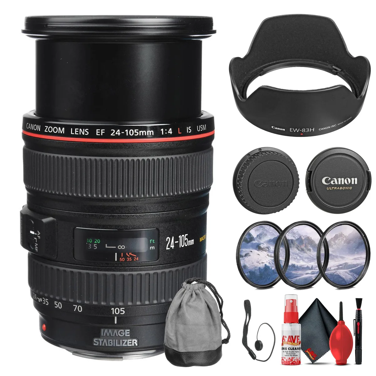 Canon Canon EF 24-105mm f/4L IS USM Lens (0344B002) + Filter Kit + Cap Keeper Bundle — product photo