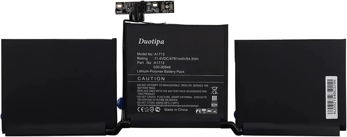 NShi NShi A1713 Laptop Battery 13" MacBook Pro 2016-17 4781mAh 54.5Wh 11.4V Kit — product photo