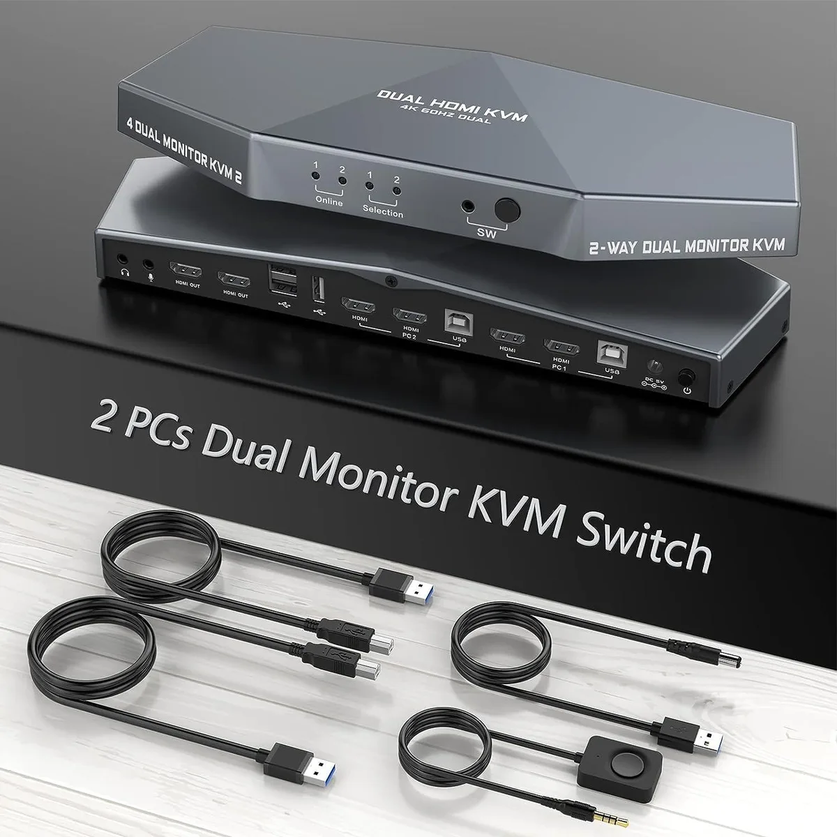 globalcrown globalcrown 4K@60Hz 2-PC Dual Monitor KVM Switch — product photo