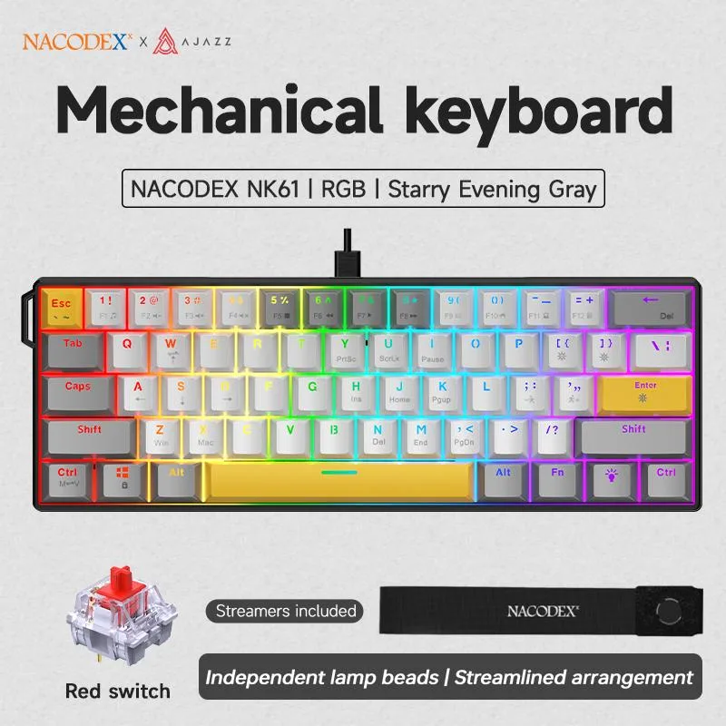 Ajazz Ajazz NK61 61-key RGB wired gaming keyboard Black gray yellow — product photo