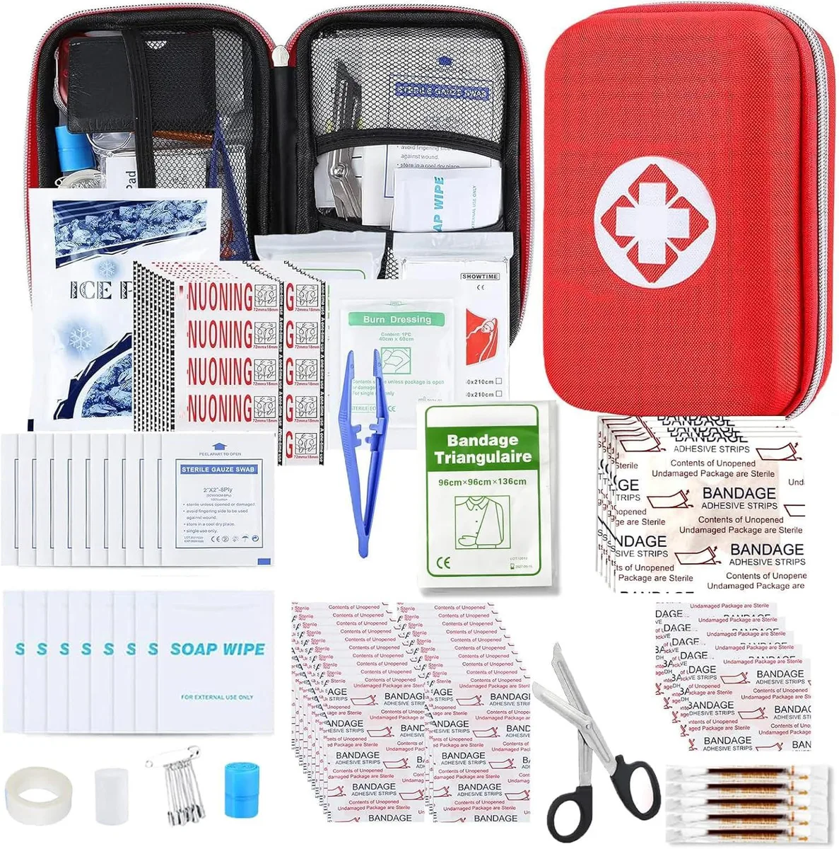 Compact red EVA first-aid case, 276 pieces inside