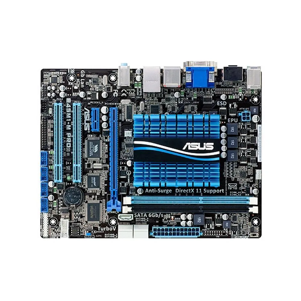 Green Micro ATX board with FM1 socket and blue USB 3.0 ports