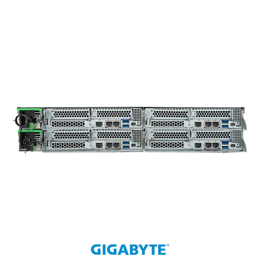 GIGABYTE GIGABYTE H273-Z82-AAW1 barebone server 2U 4-node AMD EPYC 9004 96 DIMMs 8x 2.5" NVMe/SATA/SAS 3000W — product photo