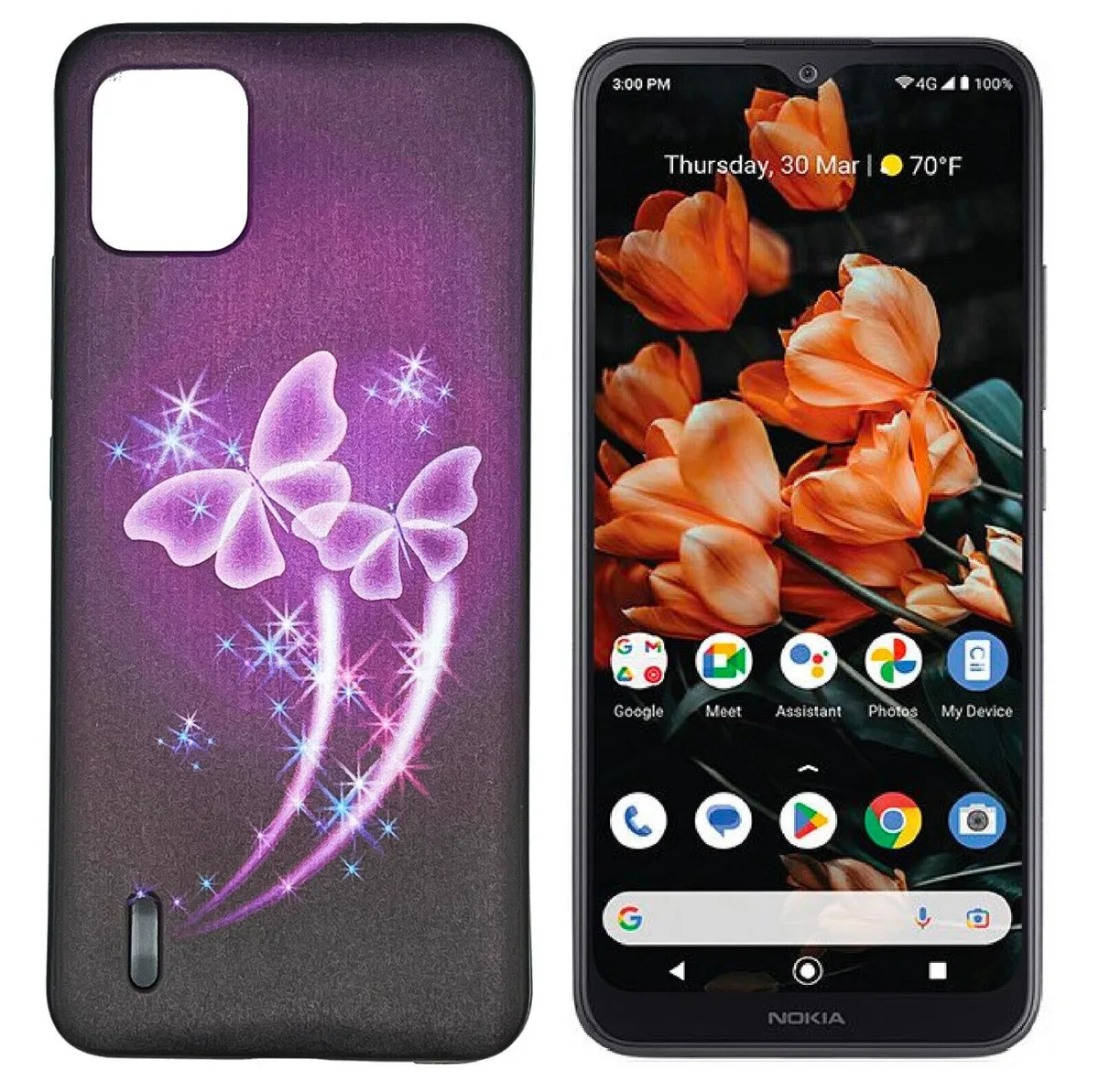 ExtremeCases - Generic ExtremeCases - Generic Nokia C110 N156DLTPU Flexible Skin Cover Case + Tempered Glass Purple Butterfly — product photo