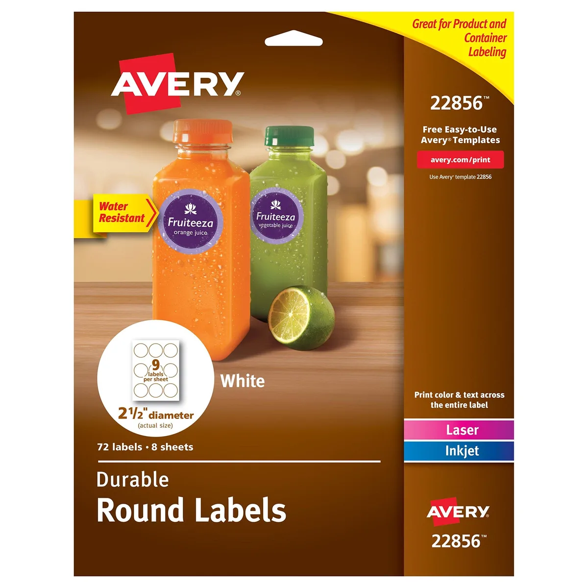 Avery Avery 22856 Waterproof Round Labels 2.5" White 72 labels — product photo
