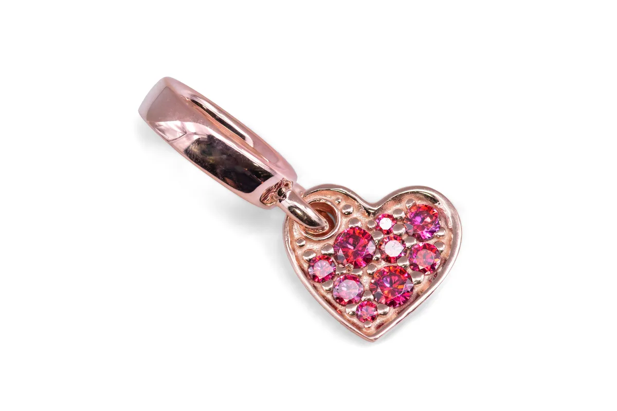 PANDORA PANDORA Red Pavé Tilted Heart Dangle Charm 14k Rose Gold-Plated — product photo