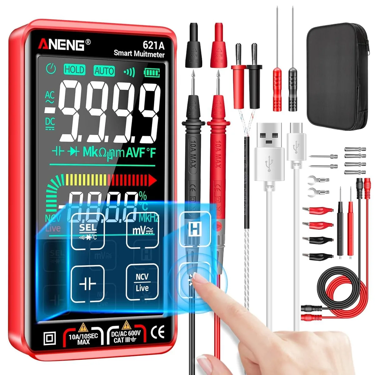 NO. NO. Analog Multimeter Red 9999-count TRMS Rechargeable — product photo