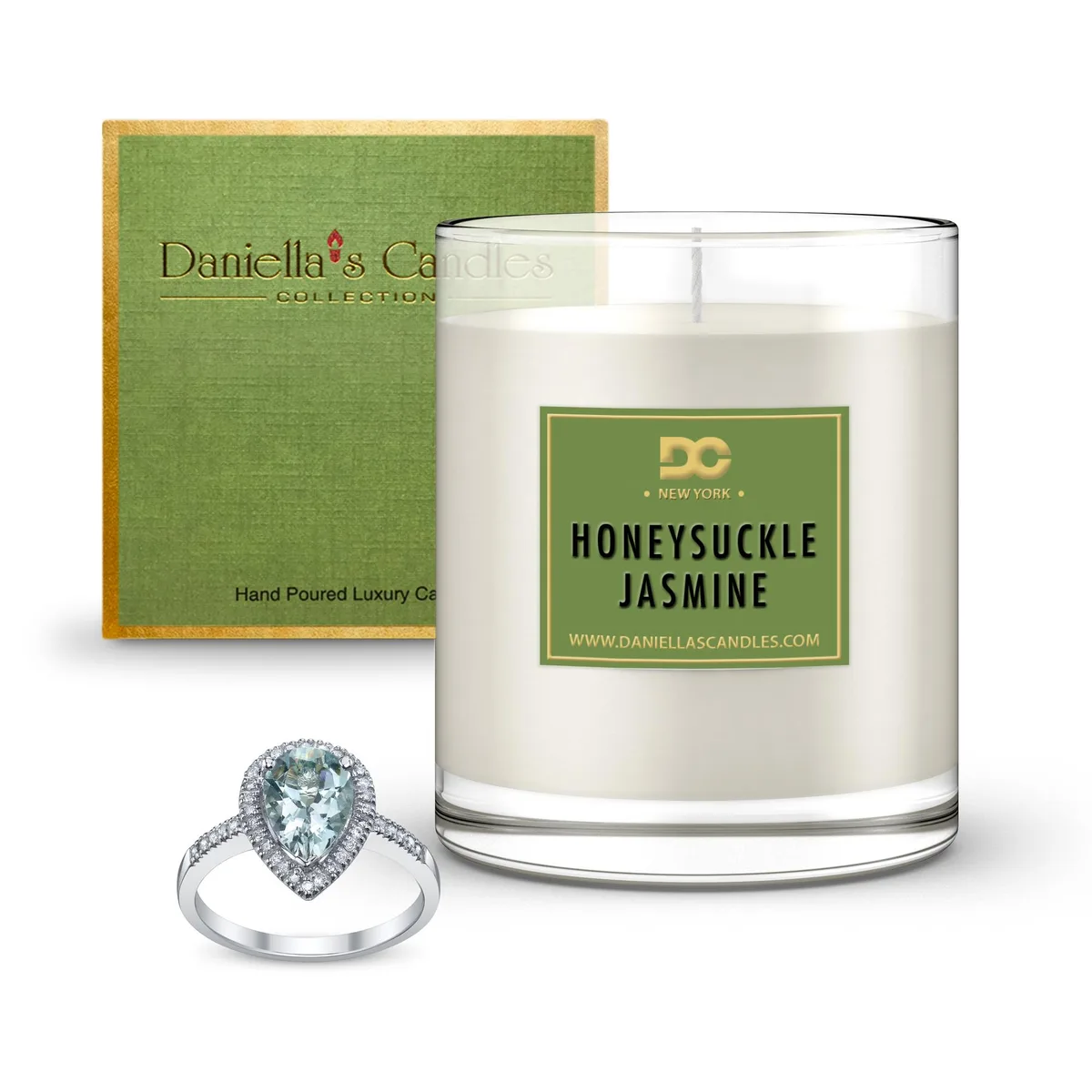 Daniella's Candles Collection Daniella's Candles Collection Honeysuckle Jasmine Jewelry Surprise Candle 65h Adjustable Ring Green CC100109 — product photo