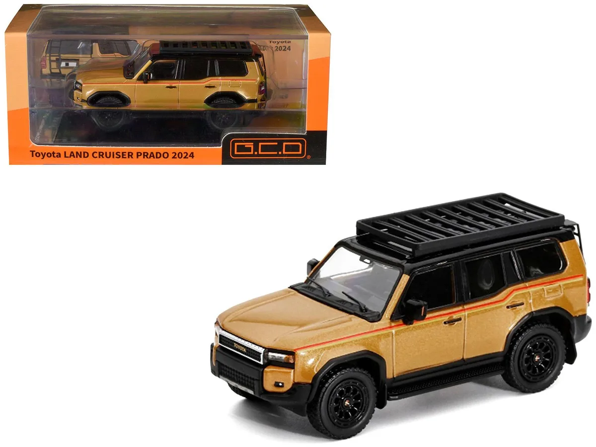 GCD GCD 2024 Toyota Land Cruiser Prado Gold Metallic Red Stripes Roof Rack 1/64 Diecast Hobby Collectible — product photo