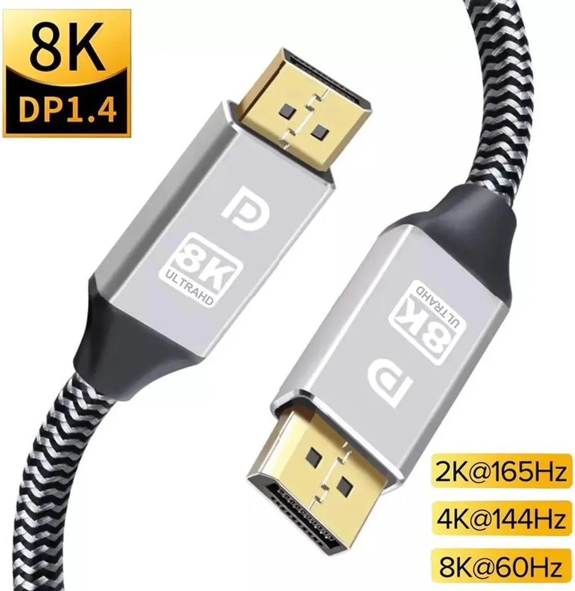 Vszerda Vszerda DisplayPort cable 1.4 16.4ft 8K@60Hz 4K@120Hz braided silver — product photo