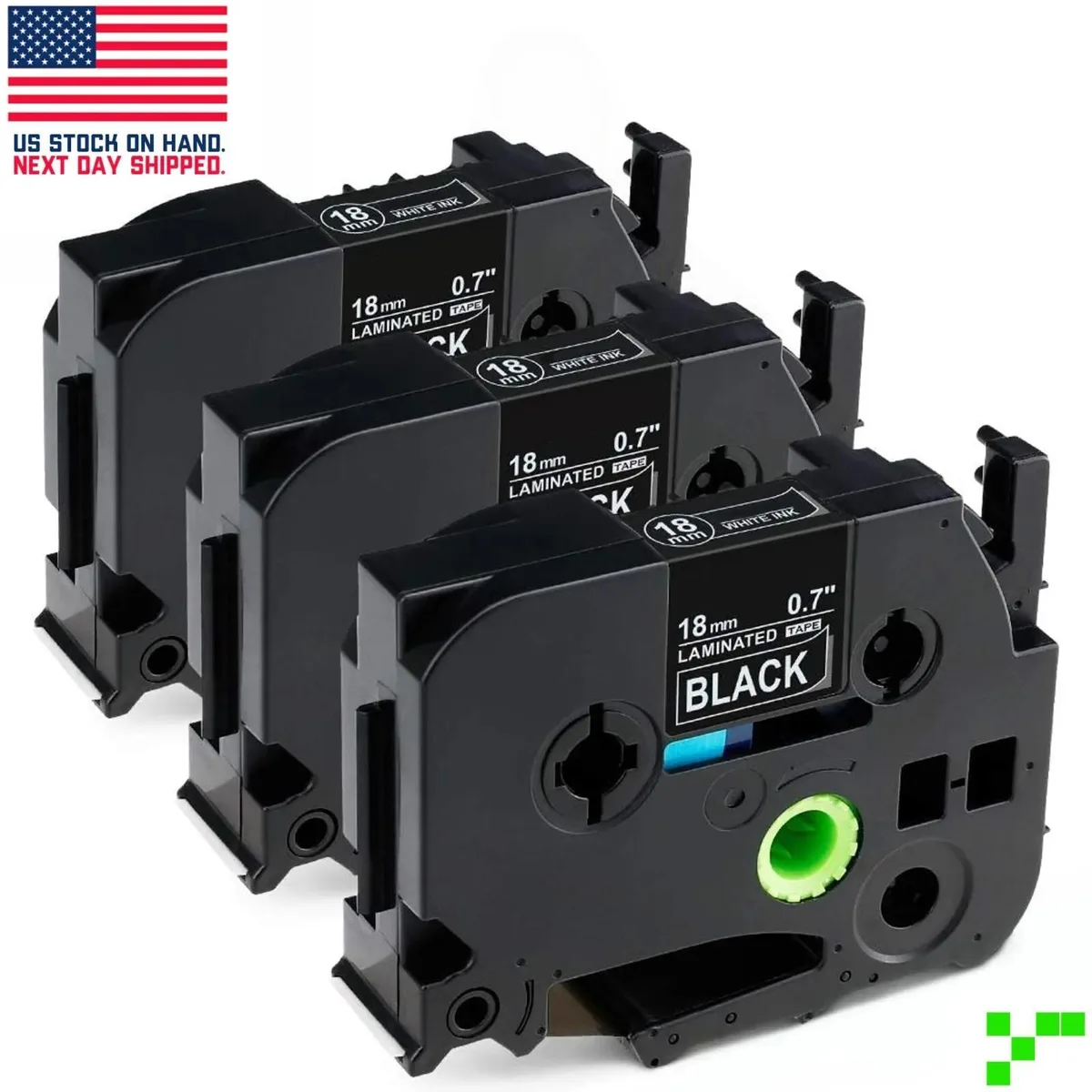 WUQ WUQ 3 Pack 18mm White on Black TZe-325 Label Tape — product photo