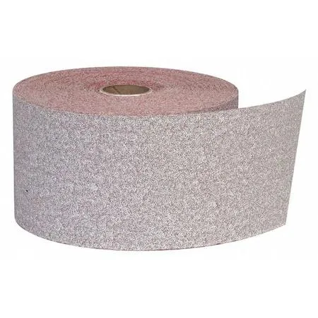 Red coated abrasive roll on paper backing, 2-3/4 inches wide