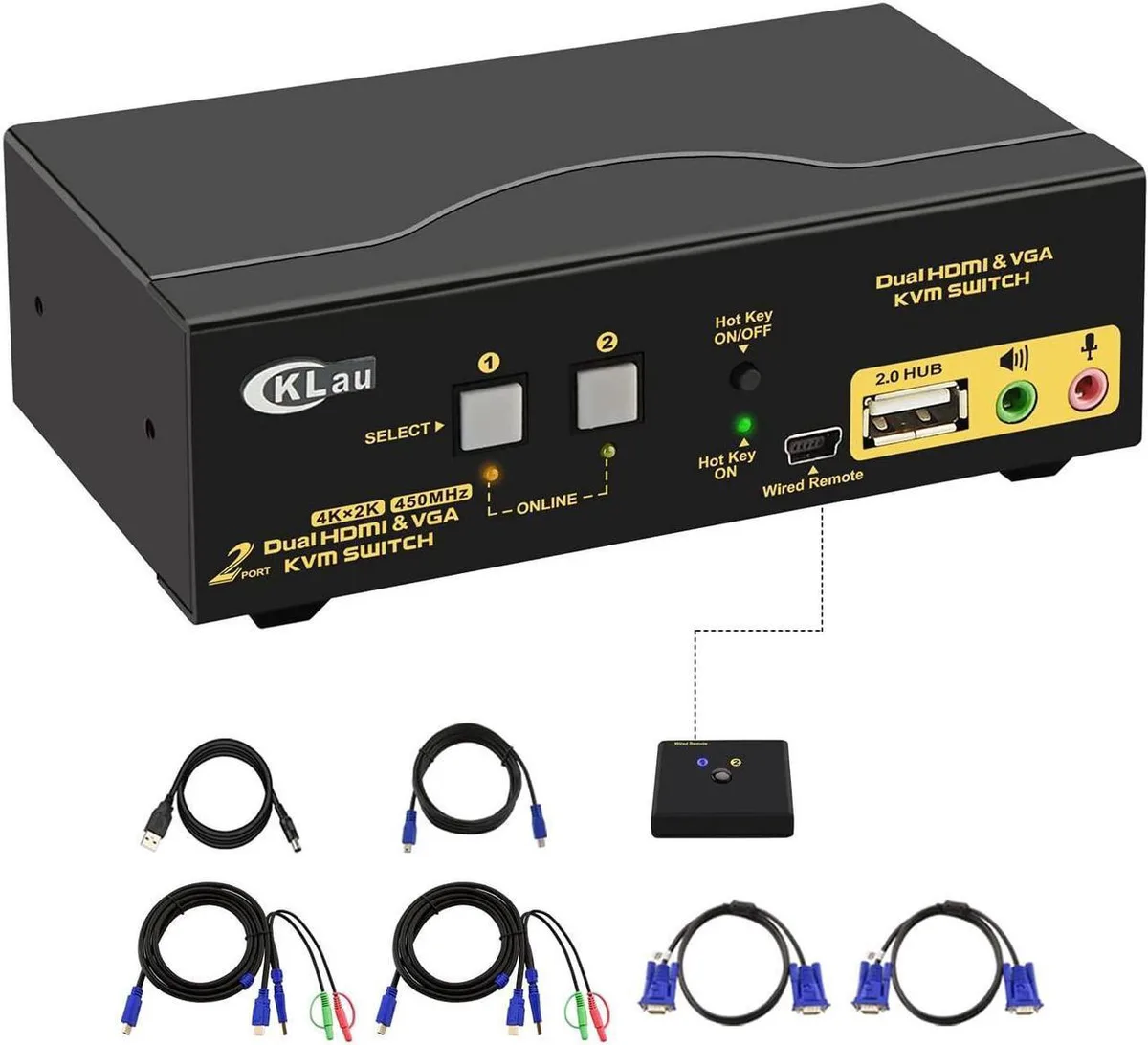 Vszerda Vszerda 2 Port HDMI VGA Dual Monitor KVM Switch 4K 30Hz — product photo