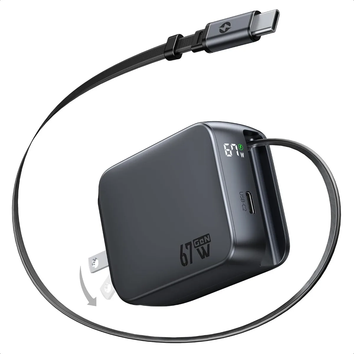 MCHOSE MCHOSE 67W 2-Port Retractable USB-C Charger Foldable Plug GaN6 — product photo