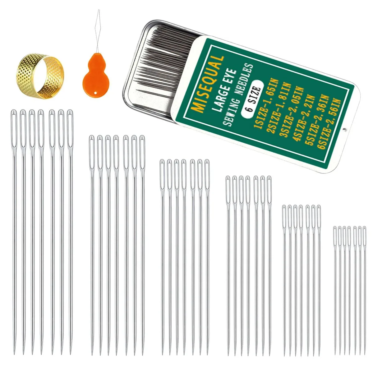  Avery MISEQUAL 42Pcs Large Eye Sewing Needles 6 Sizes with Threader — product photo