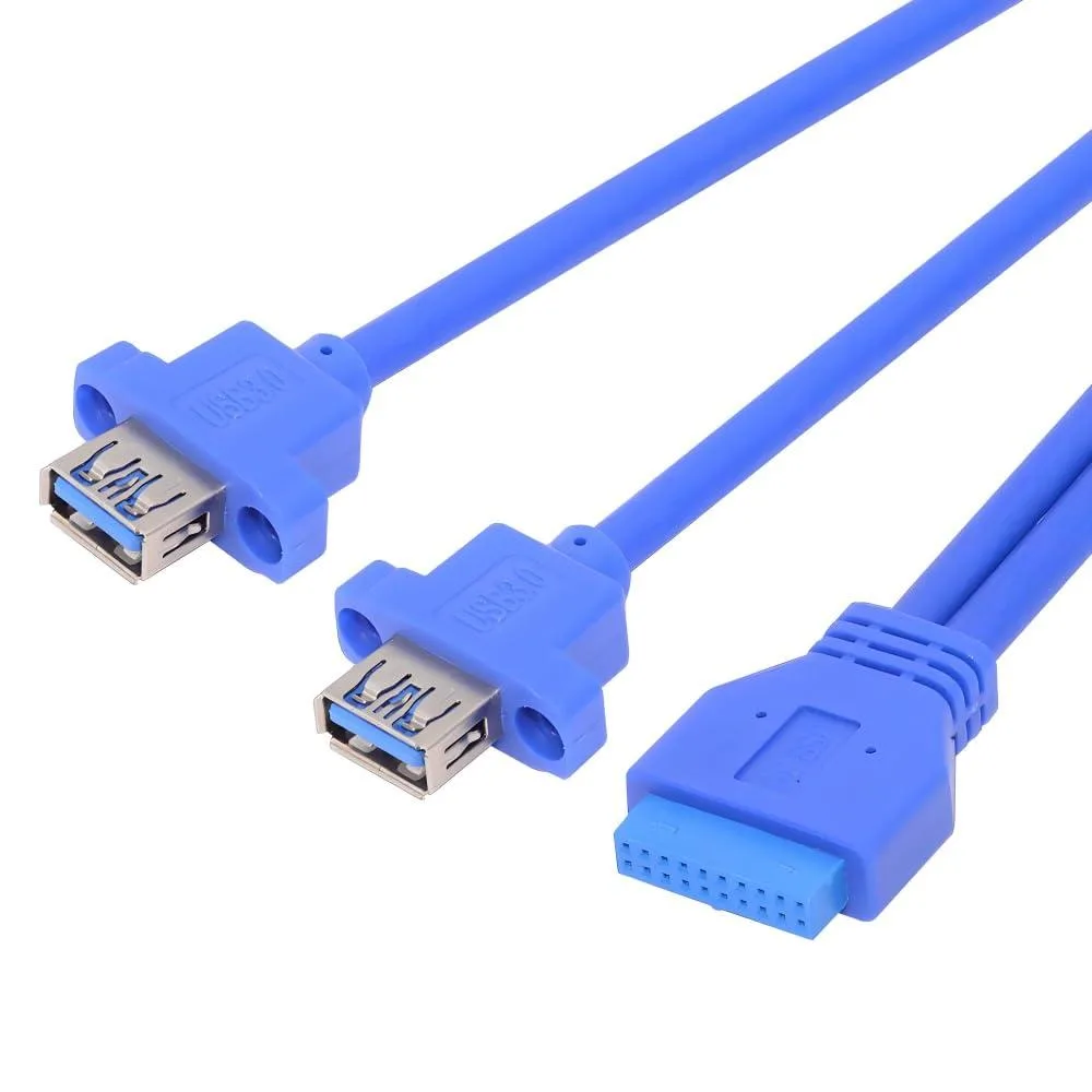 Fervit Fervit Dual Port USB 3.0 Female Type-A Panel Mount to Motherboard 20-Pin 19-Pin Header Cable 50cm — product photo