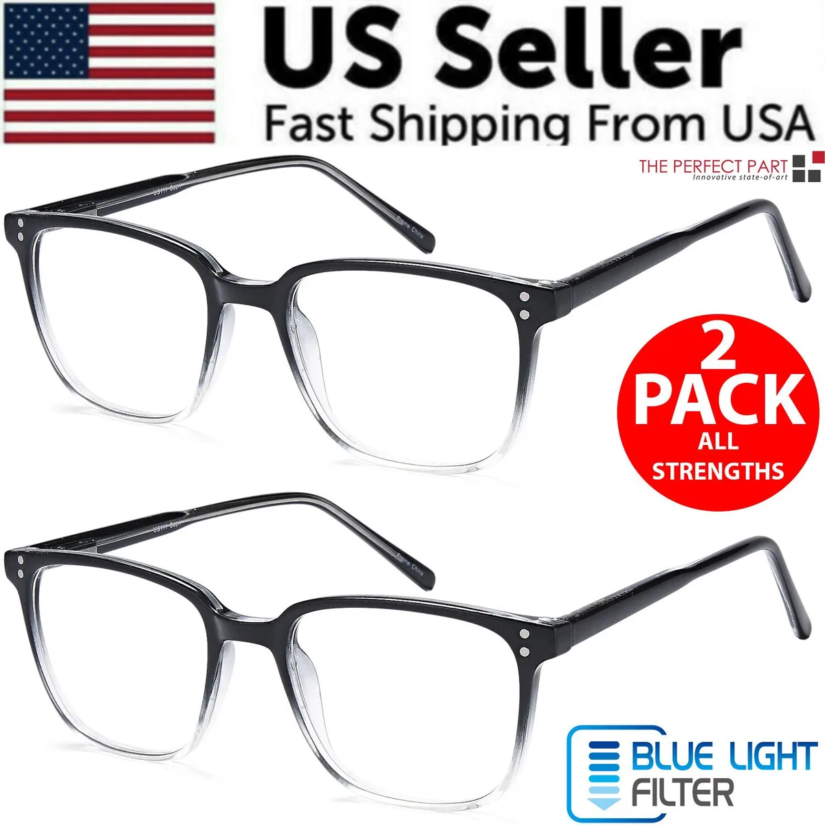 The Perfect Part The Perfect Part Blue Light Blocking Reading Glasses +4.00 2 Pack Black Transparent — product photo