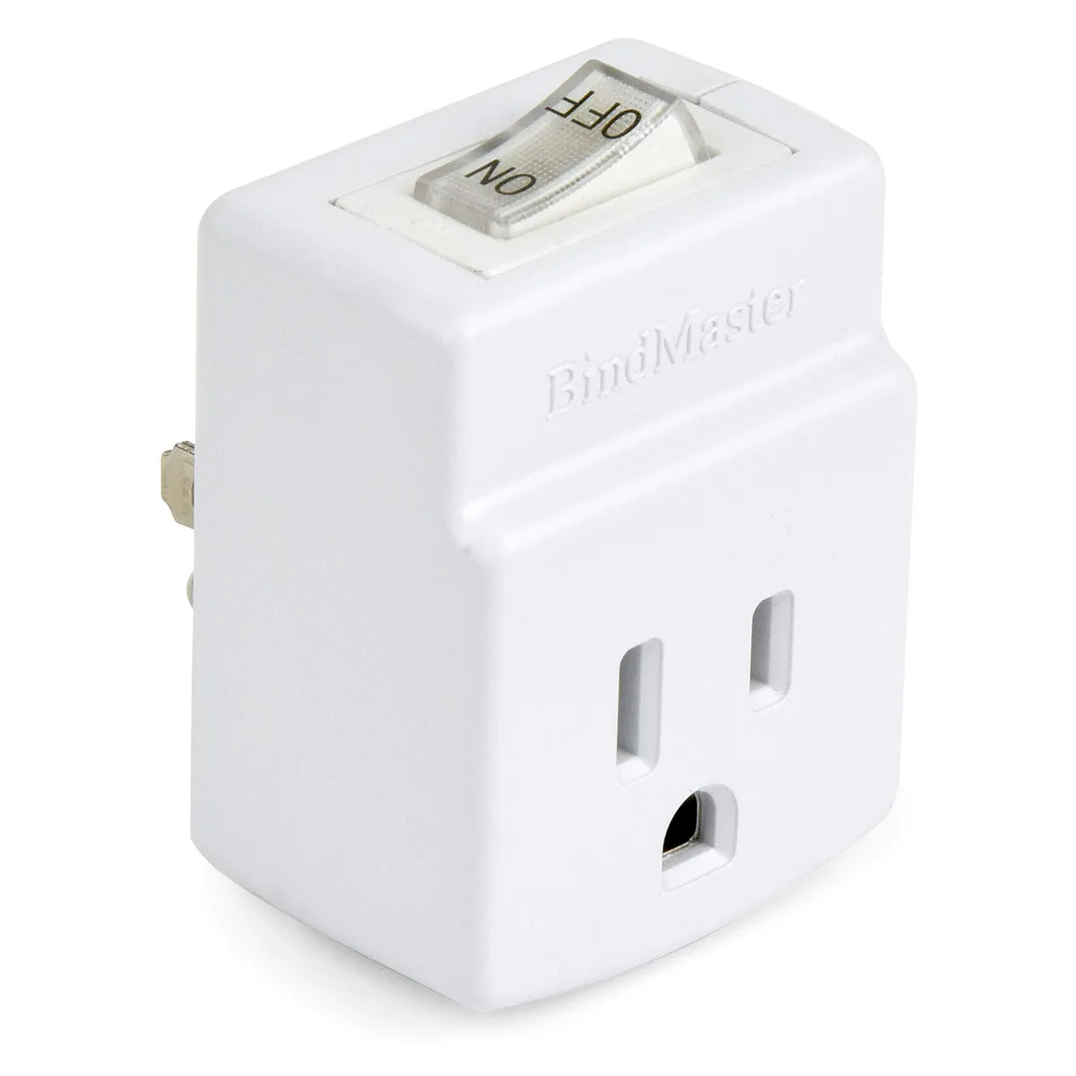 White three-prong grounded power adapter with orange indicator switch