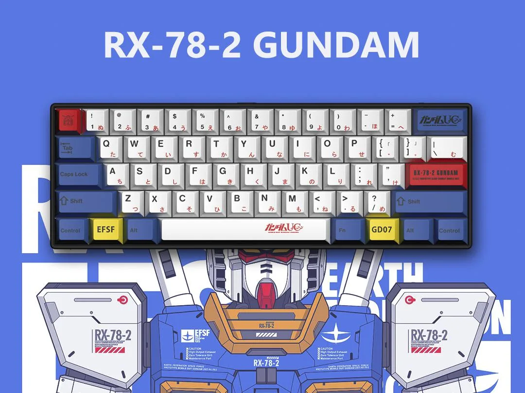 Corn Electronics Corn Electronics 61-key Gundam RX-78-2 Wired Mechanical Gaming Keyboard Brown Switch Blue White PBT Hot Swap — product photo