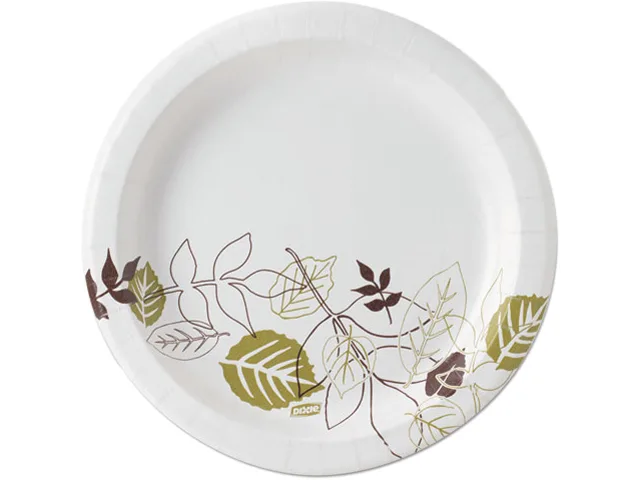 Stack of 125 white round paper plates 8.50in diameter