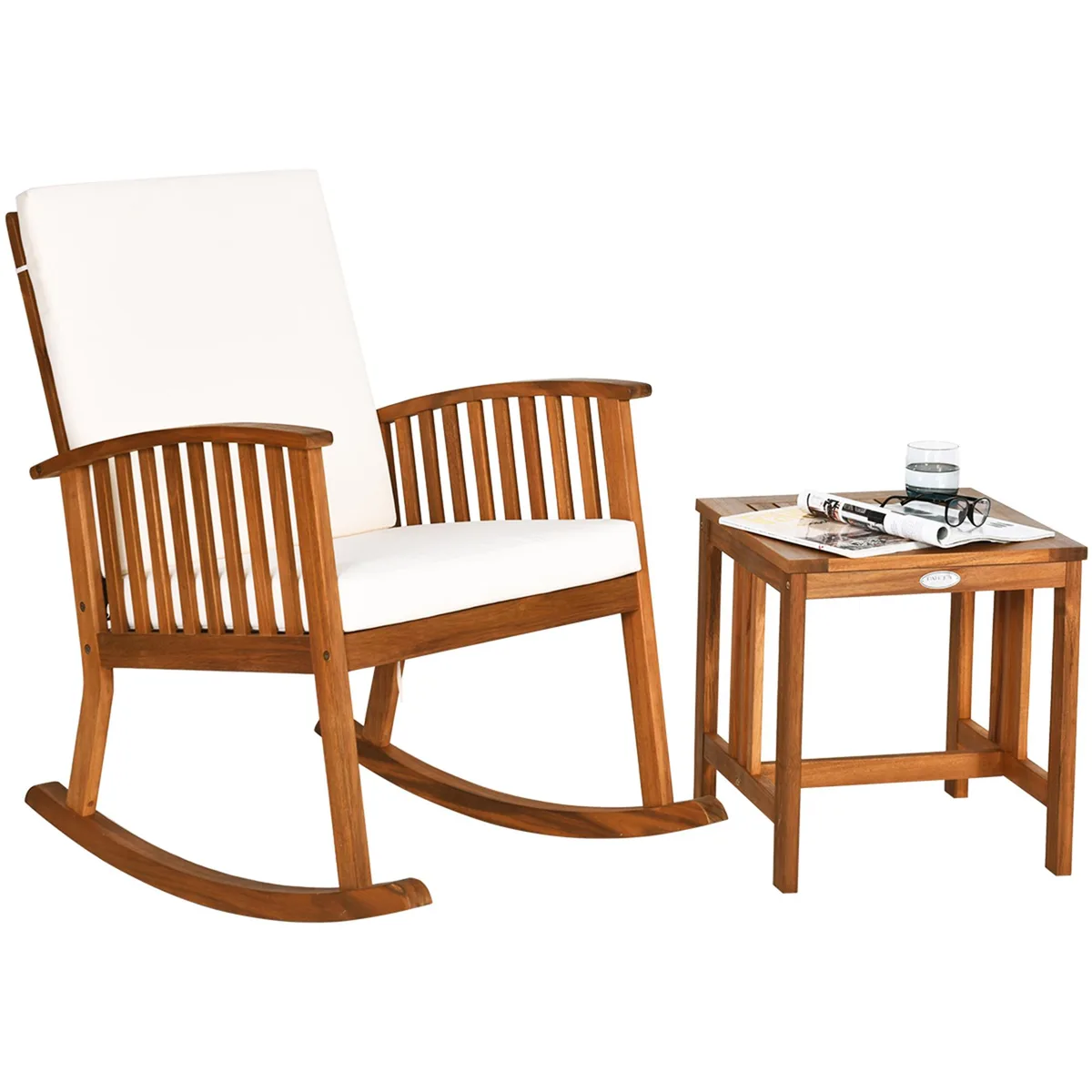 Costway Costway 2PCS Acacia Wood Patio Rocking Chair Set with Cushioned Coffee Table — product photo