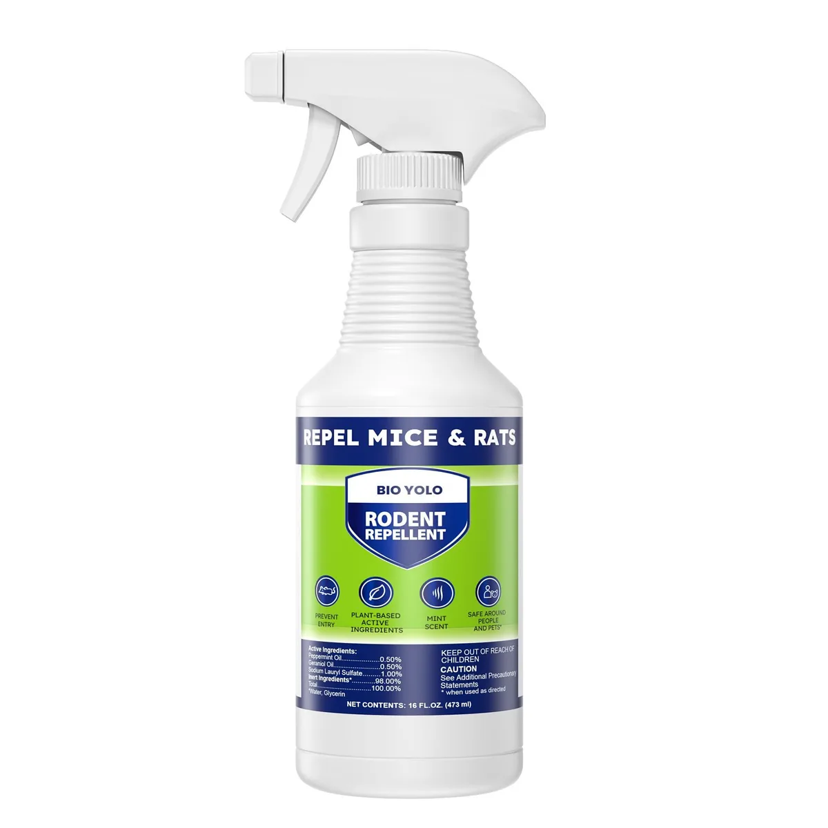 A 16oz spray bottle with trigger sprayer, peppermint rodent repellent