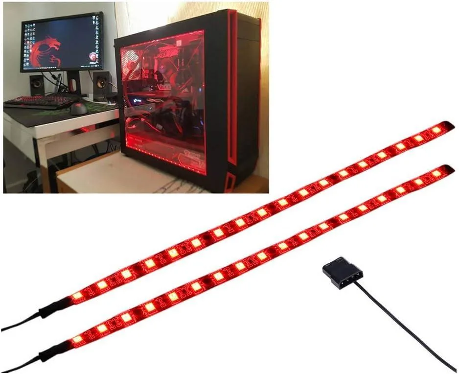 Two red LED strips with Molex connectors and magnetic backs