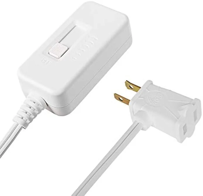 White inline dimmer with slide control and 6.6 ft cord