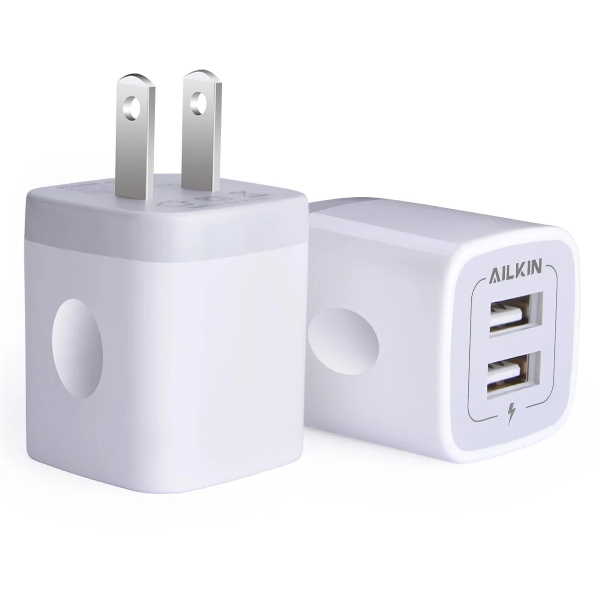  AILKIN PT-WC-13 USB Charger 2-Pack 2.1A Dual Port White — product photo