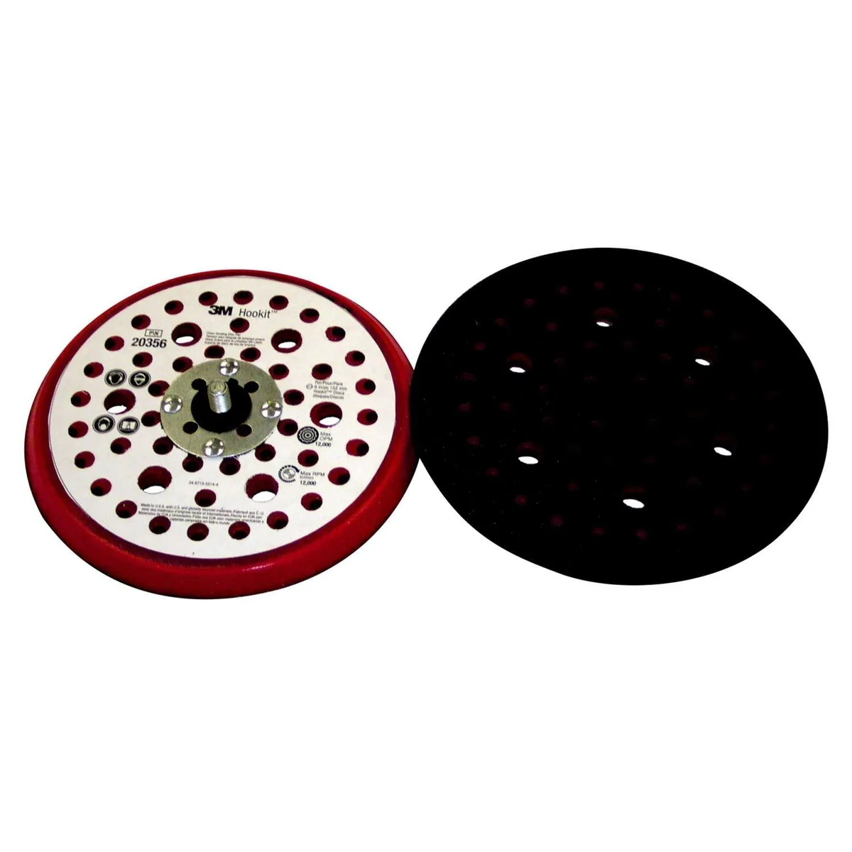 Yellow 3M Hookit sanding disc pad, six-inch low-profile disc with multi-hole pattern, 5/16-24 thread shank