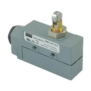 Compact rectangular limit switch with top roller actuator, grey enclosure, screw terminals