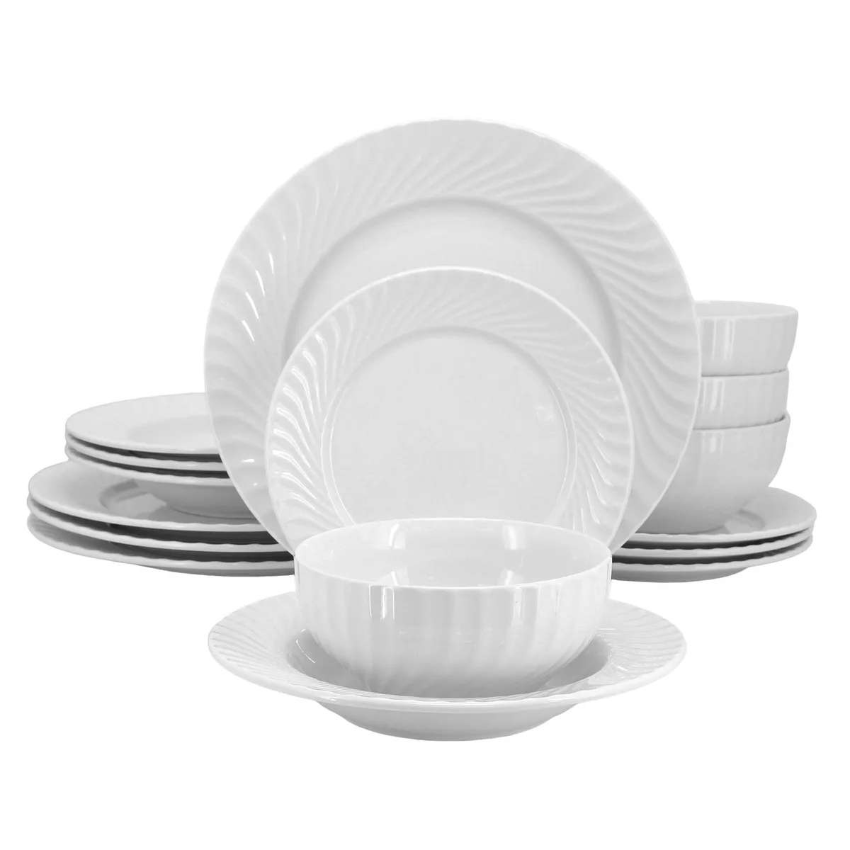 Elama Elama Julia 16 Piece Scalloped Porcelain Dinnerware Set White — product photo