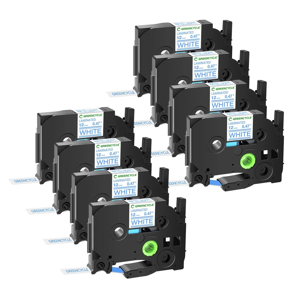 GREENCYCLE GREENCYCLE TZe-233 12mm Blue on White Laminated Tape 8 Pack — product photo