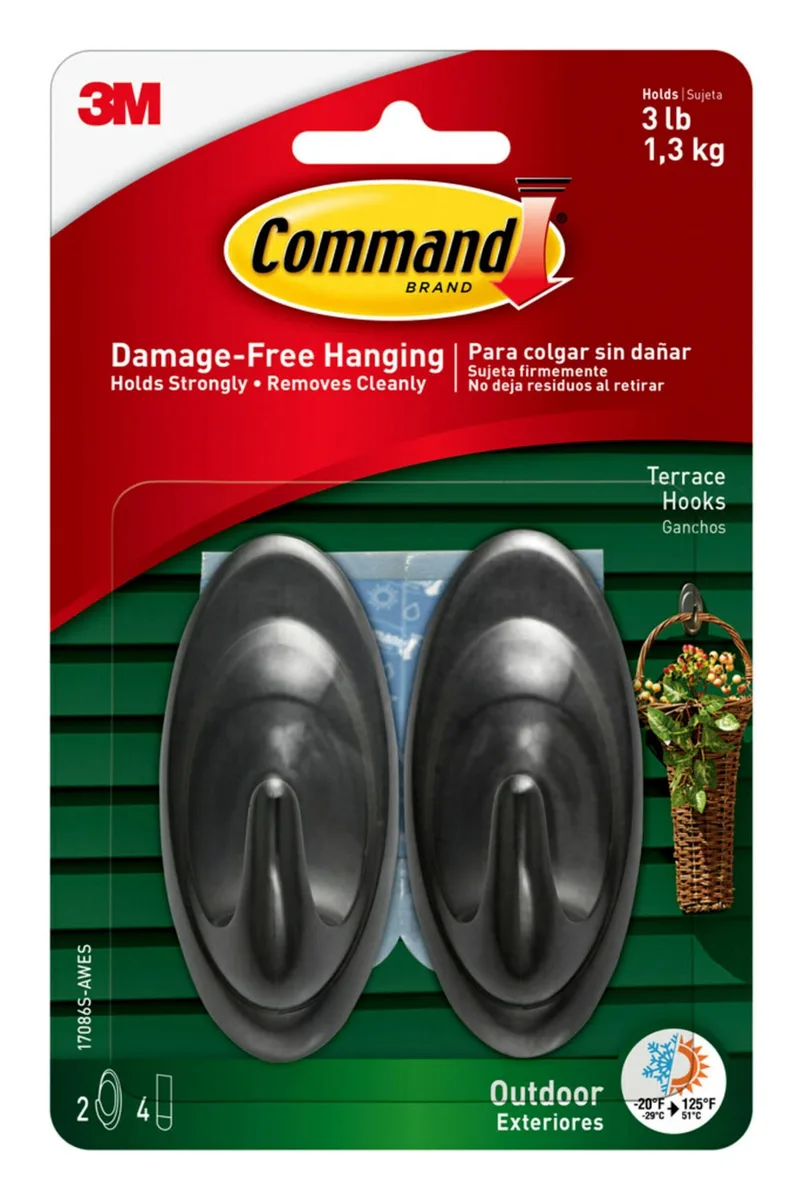 Two slate terrace hooks with four foam adhesive strips