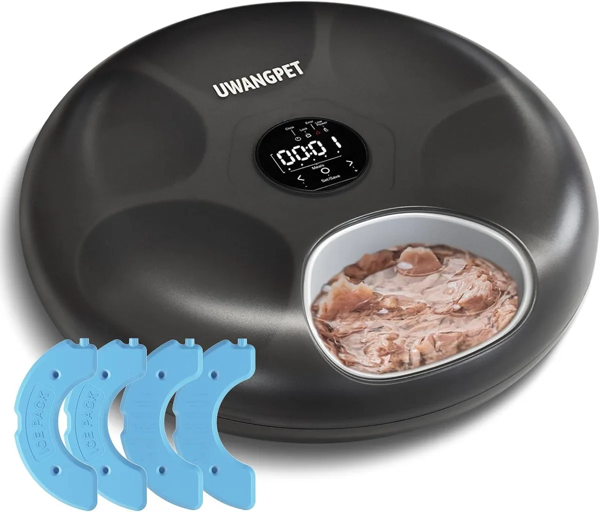 GCROWN GCROWN Wireless Automatic Cat Feeder 6-Compartment with 4 Ice Packs Black — product photo